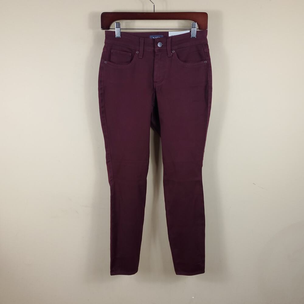 NYDJ Ami High Waist Colored Stretch Skinny Jeans in Burgundy Size 0P